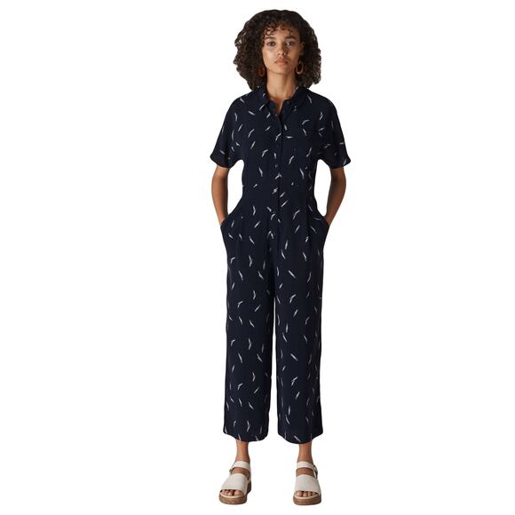 WHISTLES Navy Brushstroke Print Jumpsuit Size 4